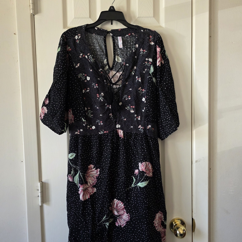 Xhilaration Black Dress with Pink Floral Pattern